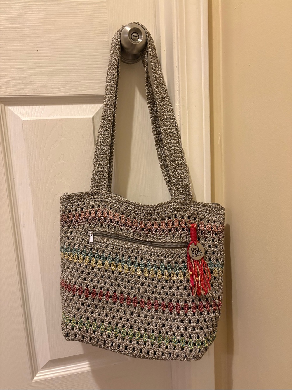 The Sak Crochet Shoulder Bag with Multicolor Stripe Detail
